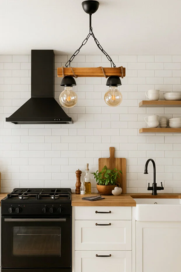 Doğal Ahşap 2'li Rustik Tasarım Dekoratif Şapkalı Halatlı Avize, Şık ve Sıcak Atmosfer